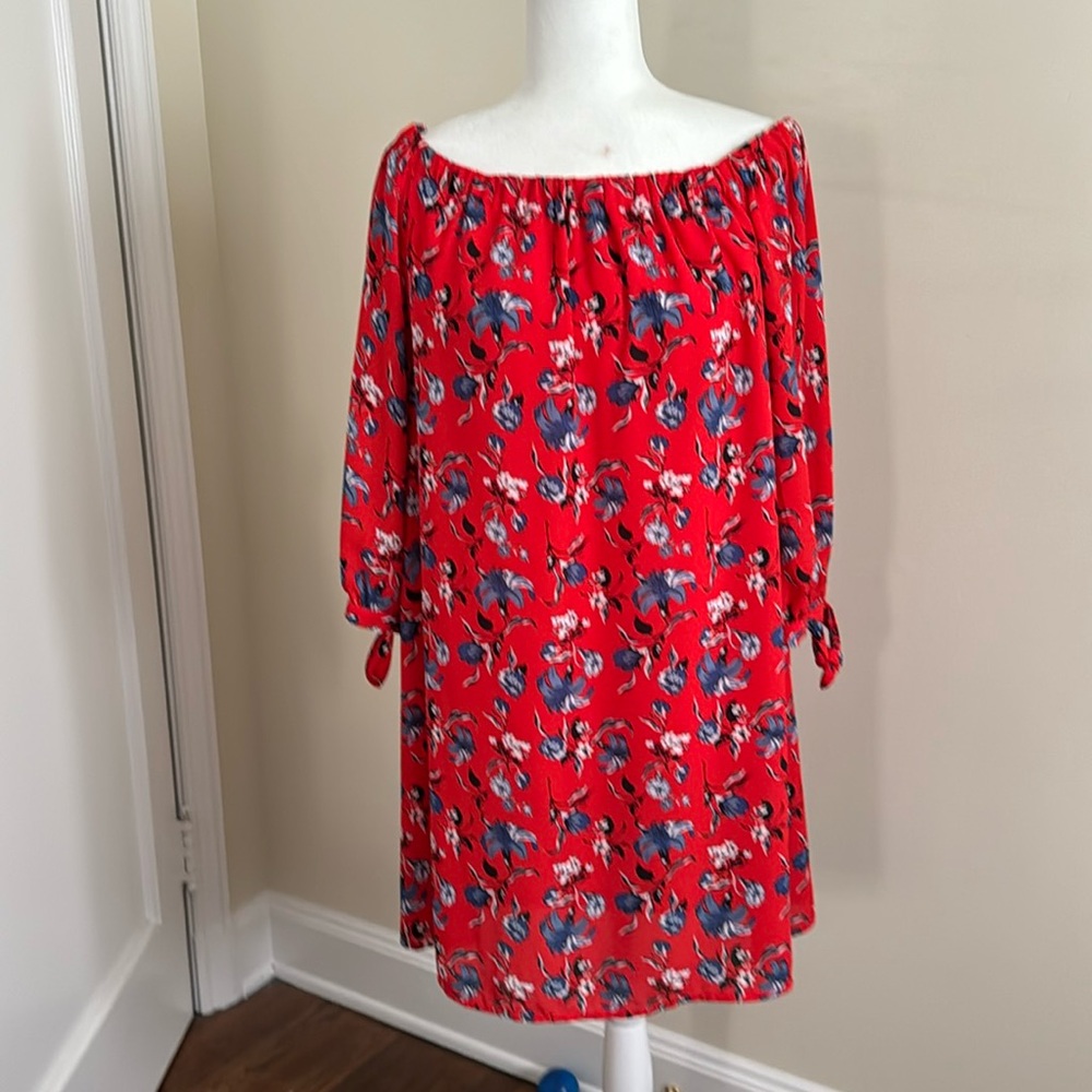 DALIA - red floral off the shoulder dress - L